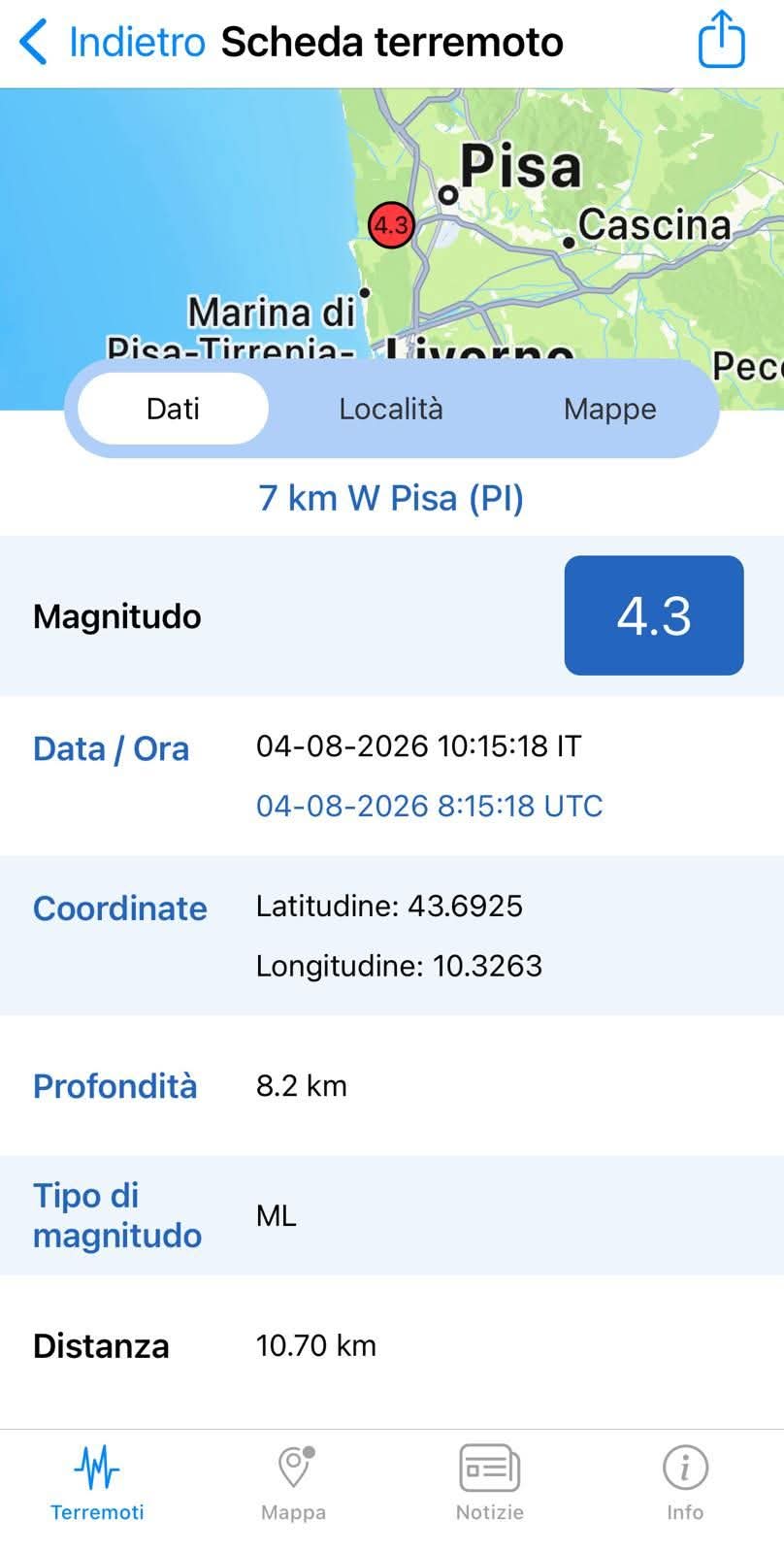 Terremoto Epicentro Pisa